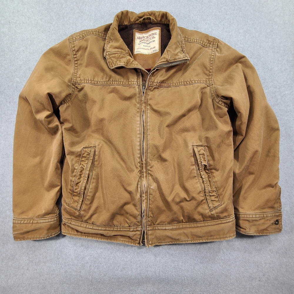 Abercrombie & Fitch Distressed Heavy Military Coat Mens L Brown Wool Lined Fade